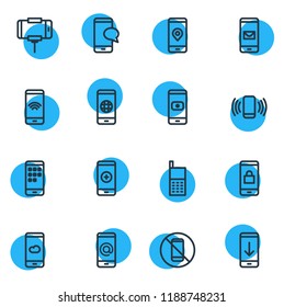 Vector illustration of 16 smartphone icons line style. Editable set of globe, download, mail and other icon elements.