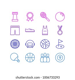Vector illustration of 16 sport icons line style. Editable set of chess figure, billiards, reward and other icon elements.