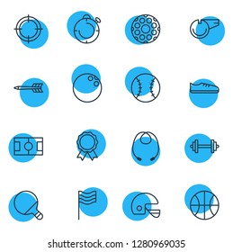 Vector illustration of 16 sport icons line style. Editable set of golf, ping, dumbbell and other icon elements.