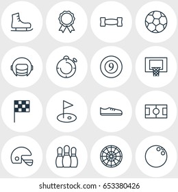 Vector Illustration Of 16 Sport Icons. Editable Pack Of Golf, Helmet, Racer Hat And Other Elements.