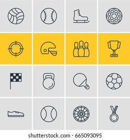 Vector Illustration Of 16 Sport Icons. Editable Pack Of Game, Ice Boot, Pong And Other Elements.