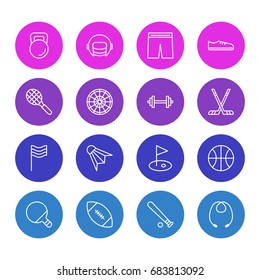 Vector Illustration Of 16 Sport Icons. Editable Pack Of Barbell, Weight, Uniform And Other Elements.