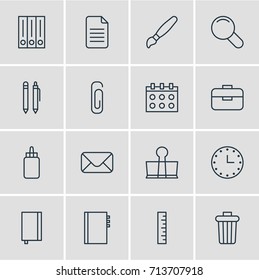 Vector Illustration Of 16 Stationery Icons. Editable Pack Of Paint, Letter, Date And Other Elements.