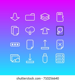 Vector Illustration Of 16 Storage Icons. Editable Pack Of Cloud, Downward, Hdd And Other Elements.