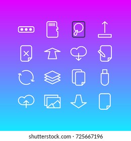 Vector Illustration Of 16 Storage Icons. Editable Pack Of Hdd, Downward, Upload And Other Elements.
