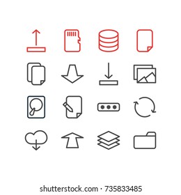 Vector Illustration Of 16 Storage Icons. Editable Pack Of Gallery, Documents, Dossier And Other Elements.