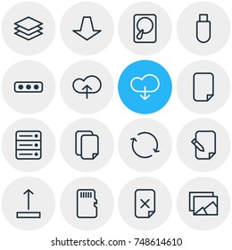Vector Illustration Of 16 Storage Icons. Editable Pack Of Downward, Gallery, Layer And Other Elements.