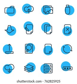 Vector Illustration Of 16 Storage Outline Icons. Editable Set Of Arrow Up, Layer, Upload And Other Elements.