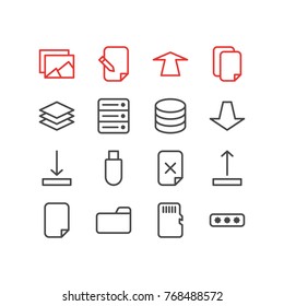 Vector Illustration Of 16 Storage Outline Icons. Editable Set Of Arrow Up, Gallery, Layer And Other Elements.