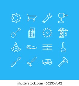 Vector Illustration Of 16 Structure Icons. Editable Pack Of Circle Blade, Cogwheel, Apartment And Other Elements.