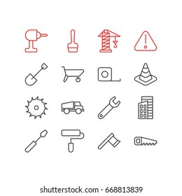 Vector Illustration Of 16 Structure Icons. Editable Pack Of Spade, Electric Screwdriver, Roller And Other Elements.