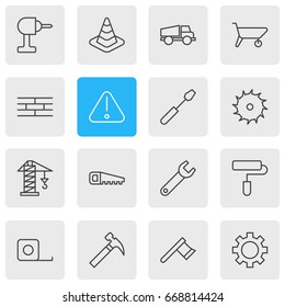 Vector Illustration Of 16 Structure Icons. Editable Pack Of Caution, Road Sign, Handle Hit Elements.