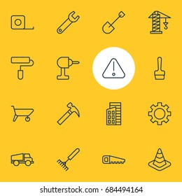 Vector Illustration Of 16 Structure Icons. Editable Pack Of Measure Tape, Paintbrush, Cogwheel And Other Elements.
