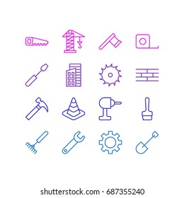 Vector Illustration Of 16 Structure Icons. Editable Pack Of Handle Hit, Barrier, Caution Elements.
