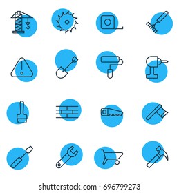 Vector Illustration Of 16 Structure Icons. Editable Pack Of Circle Blade, Spanner, Paintbrush And Other Elements.