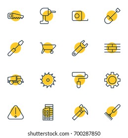 Vector Illustration Of 16 Structure Icons. Editable Pack Of Harrow, Lorry, Apartment And Other Elements.