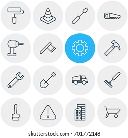 Vector Illustration Of 16 Structure Icons. Editable Pack Of Lorry, Apartment, Roller And Other Elements.