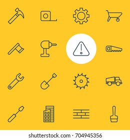 Vector Illustration Of 16 Structure Icons. Editable Pack Of Measure Tape, Road Sign, Barrier And Other Elements.
