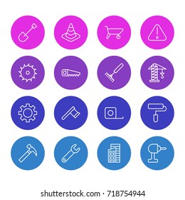 Vector Illustration Of 16 Structure Icons. Editable Pack Of Hatchet, Caution, Spanner And Other Elements.
