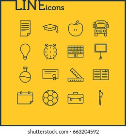 Vector Illustration Of 16 Studies Icons. Editable Pack Of Date, Football, Paper And Other Elements.