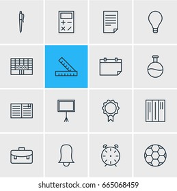 Vector Illustration Of 16 Studies Icons. Editable Pack Of Paper, Portfolio, Calculate And Other Elements.