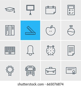 Vector Illustration Of 16 Studies Icons. Editable Pack Of Paper, Cap, Trophy And Other Elements.