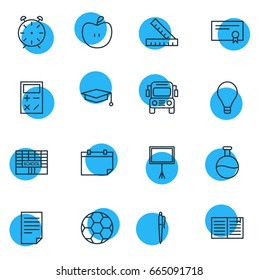 Vector Illustration Of 16 Studies Icons. Editable Pack Of Clock, Cap, Diploma And Other Elements.