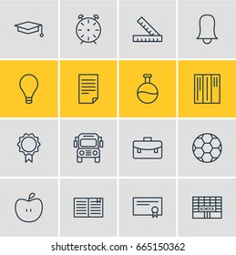 Vector Illustration Of 16 Studies Icons. Editable Pack Of Football, Portfolio, Textbook And Other Elements.