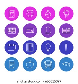 Vector Illustration Of 16 Studies Icons. Editable Pack Of Cap, Calculate, School And Other Elements.