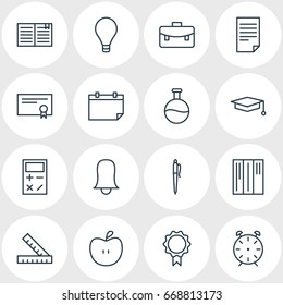 Vector Illustration Of 16 Studies Icons. Editable Pack Of Paper, Fruit, Bulb And Other Elements.