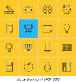 Vector Illustration Of 16 Studies Icons. Editable Pack Of Tube, Car, Trophy And Other Elements.