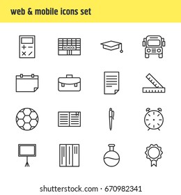 Vector Illustration Of 16 Studies Icons. Editable Pack Of Date, Trophy, Calculate And Other Elements.