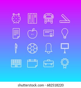 Vector Illustration Of 16 Studies Icons. Editable Pack Of Portfolio, Fruit, Write Table And Other Elements.