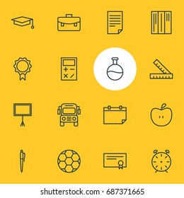 Vector Illustration Of 16 Studies Icons. Editable Pack Of Clock, Car, Write Table And Other Elements.