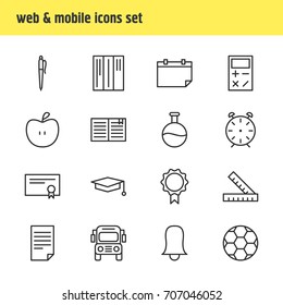 Vector Illustration Of 16 Studies Icons. Editable Pack Of Jingle, Date, Football And Other Elements.