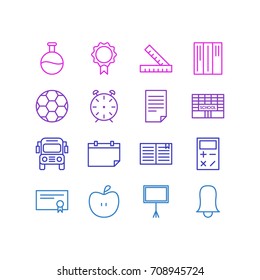 Vector Illustration Of 16 Studies Icons. Editable Pack Of Car, Fruit, Jingle And Other Elements.