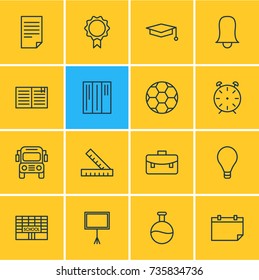 Vector Illustration Of 16 Studies Icons. Editable Pack Of Meter, Tube, School And Other Elements.