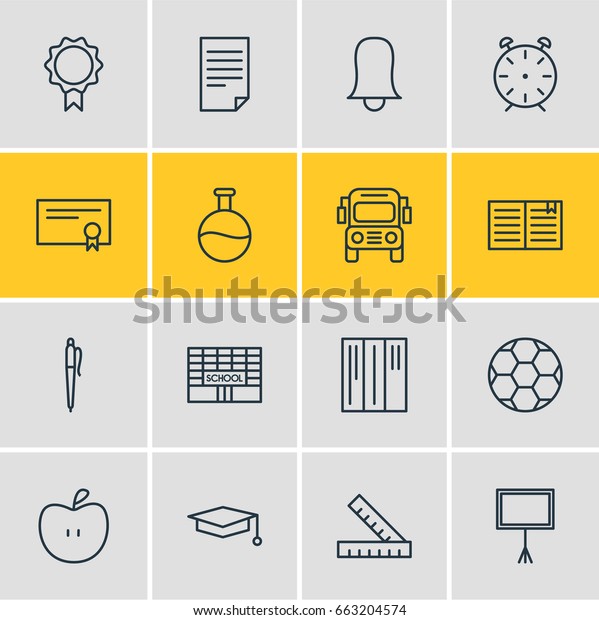 Vector Illustration Of 16\
Studies Icons. Editable Pack Of Jingle, Car, Trophy And Other\
Elements.