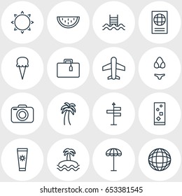Vector Illustration Of 16 Summer Icons. Editable Pack Of Earth , Cocktail , Island Elements.