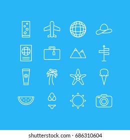 Vector Illustration Of 16 Summer Icons. Editable Pack Of Melon, Certificate, Swimwear And Other Elements.