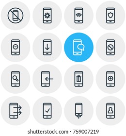 Vector Illustration Of 16 Telephone Outline Icons. Editable Set Of Account, Energy, Communication And Other Elements.