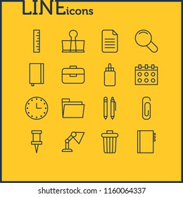 Vector illustration of 16 tools icons line style. Editable set of trash bin, glue, stationery and other icon elements.