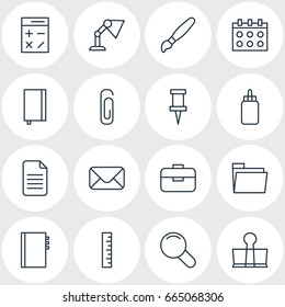 Vector Illustration Of 16 Tools Icons. Editable Pack Of Letter, Paint, Dossier And Other Elements.