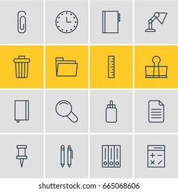 Vector Illustration Of 16 Tools Icons. Editable Pack Of Watch, Illuminator, Pencil And Other Elements.