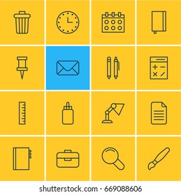 Vector Illustration Of 16 Tools Icons. Editable Pack Of Meter, Portfolio, Zoom And Other Elements.