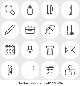 Vector Illustration Of 16 Tools Icons. Editable Pack Of Paint, Date, Pencil And Other Elements.