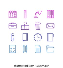 Vector Illustration Of 16 Tools Icons. Editable Pack Of Binder Clip, Watch, Folder And Other Elements.