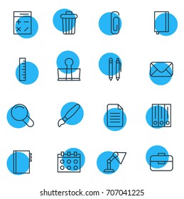 Vector Illustration Of 16 Tools Icons. Editable Pack Of Folder, Garbage Container, Illuminator And Other Elements.
