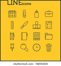 Vector Illustration Of 16 Tools Icons. Editable Pack Of Paint, Date, Garbage Container And Other Elements.