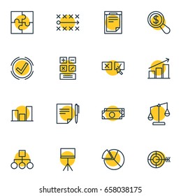 Vector Illustration Of 16 Trade Icons. Editable Pack Of Agreement, Recision, File And Other Elements.